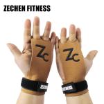 Leather Crossfit Hand Grips Fingerless Gymnastic 2 Holes Microfiber Brown
