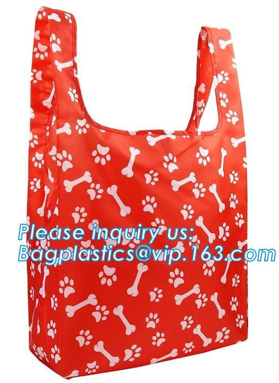 Recycled Foldable Nylon Polyester Tote Bag with logos polyester shopping bag Custom advertising handle non woven bag PAC
