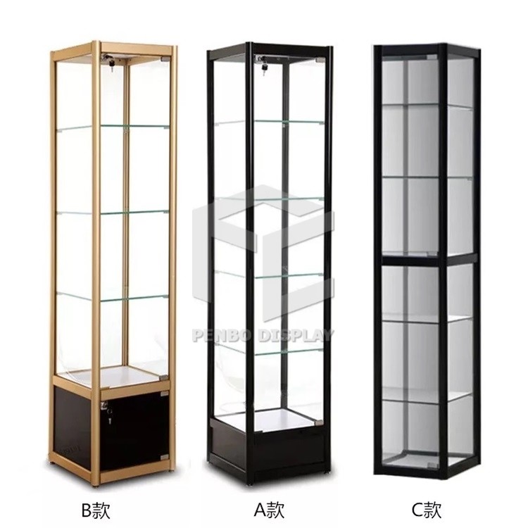 300*300*2000mm Tower Hexagonal Glass Display Showcase Titanium Alloy OEM