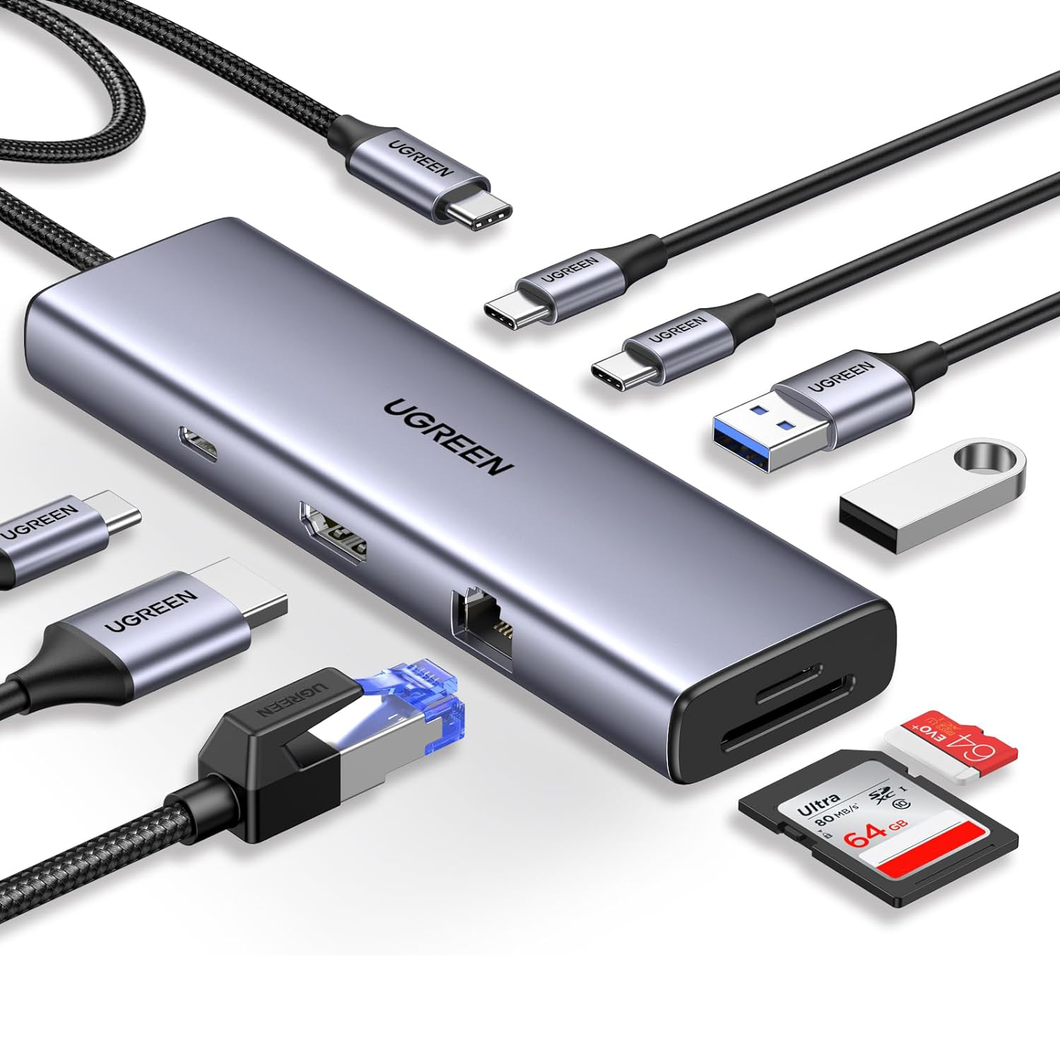 Revodok 9 in 1 USB C Hub Gigabit Ethernet Adapter 100W PD Charging,USB A&C Data Ports, SD/TF Card Reader