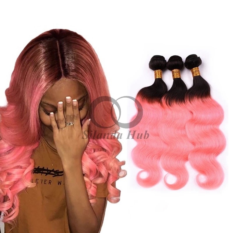 #T1B/Pink Body Wave Remy Human Hair Bundles Sew In Weave Bundles Brazilian Bundle Deals