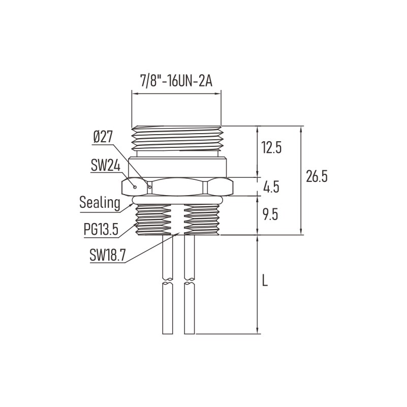Male Rear Side Fastening 7/8 Mini Change Connectors 5Pin A Code 0.2m Single Wires