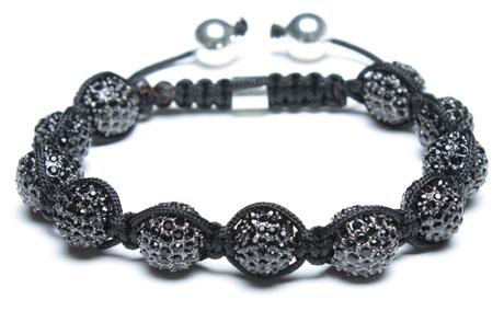 Adjustable Shamballa Bracelet, Black Rhinestone Ball