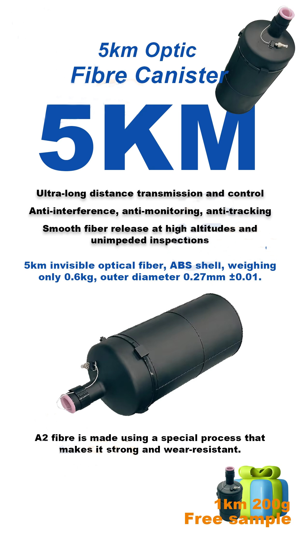 FPV Invisible 10KM 15Km Optic Fiber Canister ultra-reliable Optical fiber reel 3 km with air unit and ground side unit