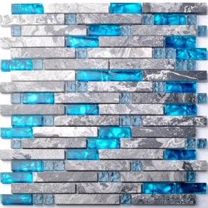 Quality Sea Blue Grey Marble Glass Kitchen Backsplash Mosaic Tiles For Bathroom Bathtub wholesale