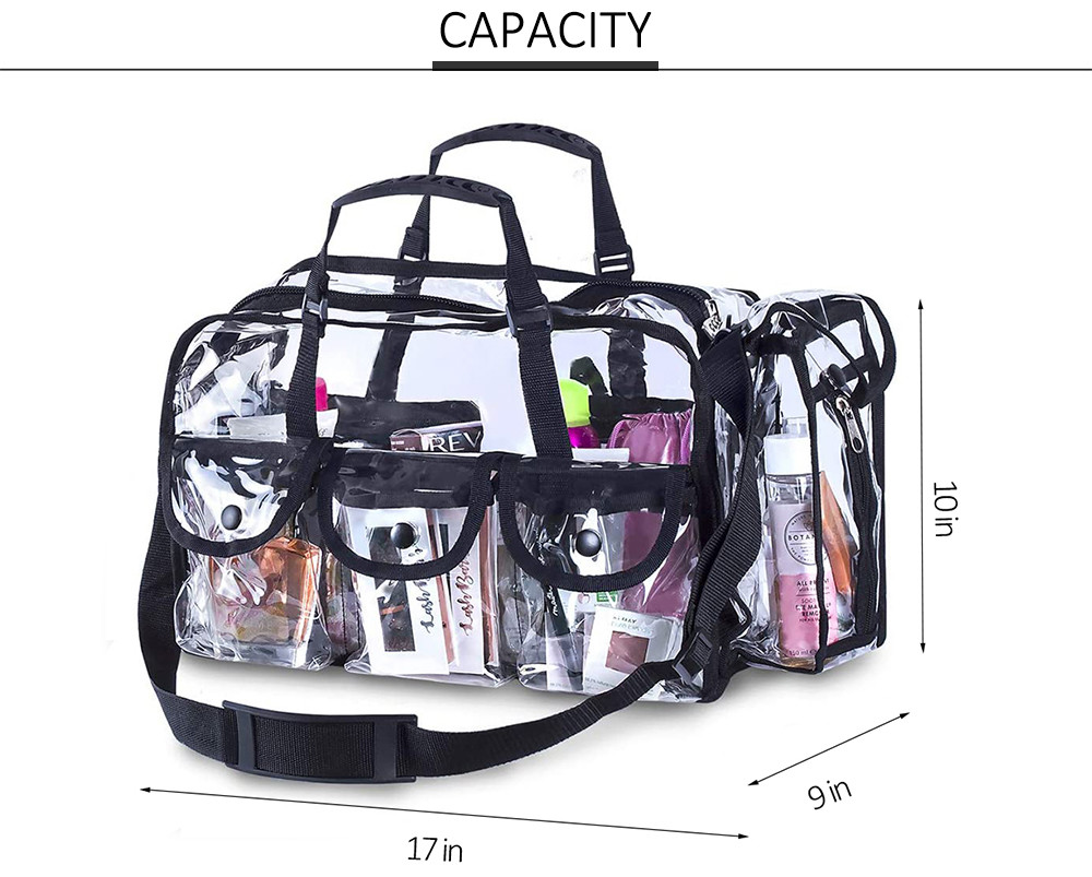 Zipper Closure 4 External Pockets Transparent Cosmetic Bag For Women