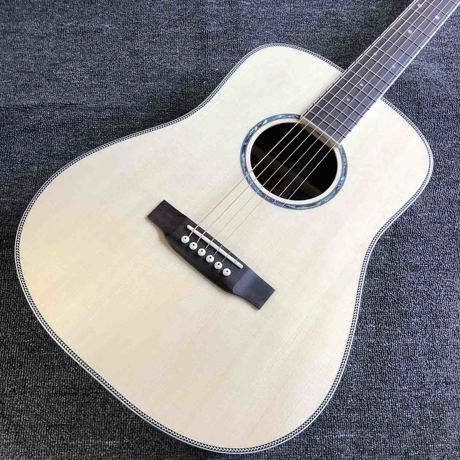 Custom AAAAA All Solid Wood Spruce 41 Inch Herringbone Binding Acoustic Guitar