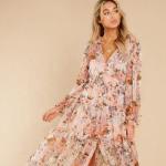 Slim Fitting Women Dress Floral Print Loose Mature Women Casual Maxi Dress