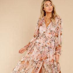 Slim Fitting Women Dress Floral Print Loose Mature Women Casual Maxi Dress