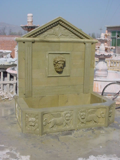 Pink Marble Fish Statue Columns Carved Stone Wall Fountain