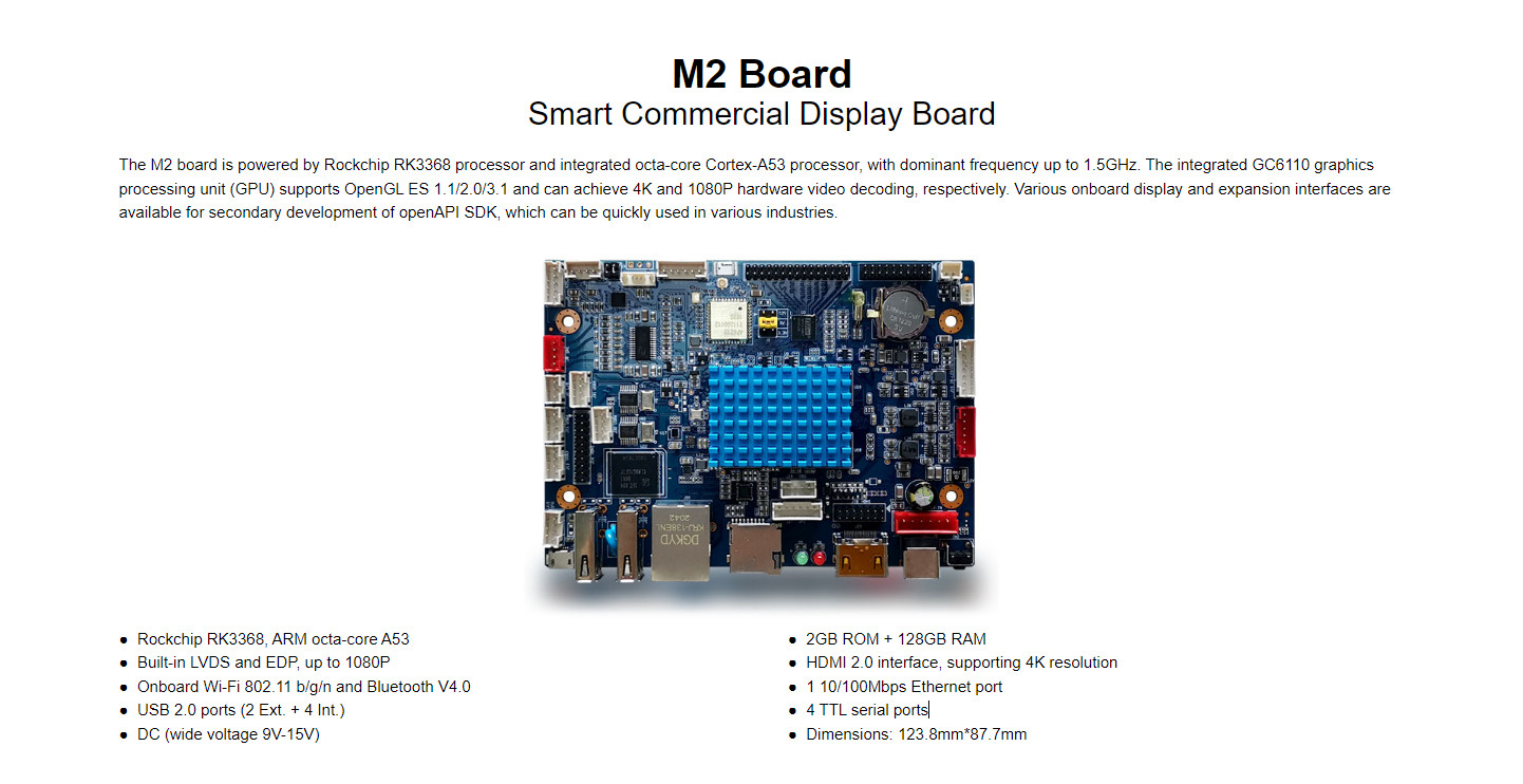 M2 Smart Commercial Display Board Infrared receiving interface EMC FCC, CE, ROHS