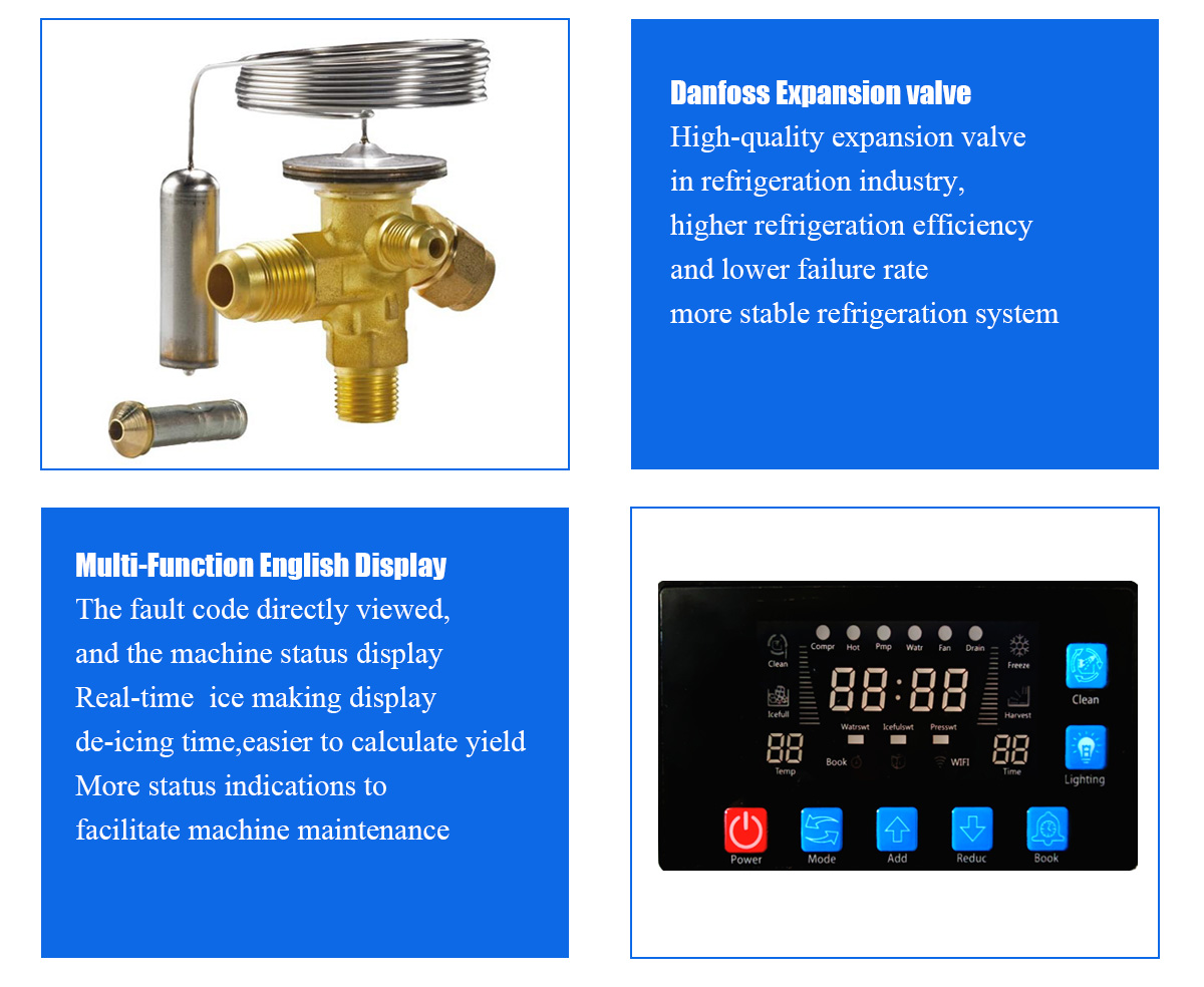 Commercial 1ton Ice Cube Maker Machine Equipped with Demark Danfoss Expansion Valve