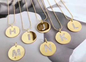 Quality Letter S Made of Crystal Jewelry Shinny Gold Disc Necklace 107 wholesale