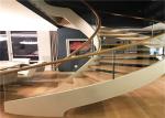 Solid Wood Tread Curved Wood Stairs Stainless Steel Inside / Outside