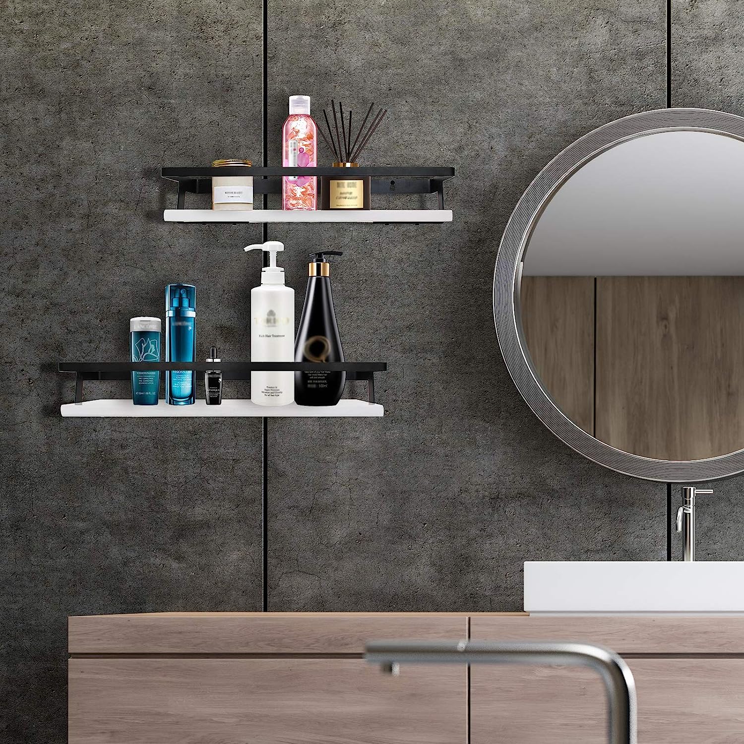 Metal Frame Bathroom Wall Shelf Powder Coated Wood Storage Shelves for Kitchen Decor