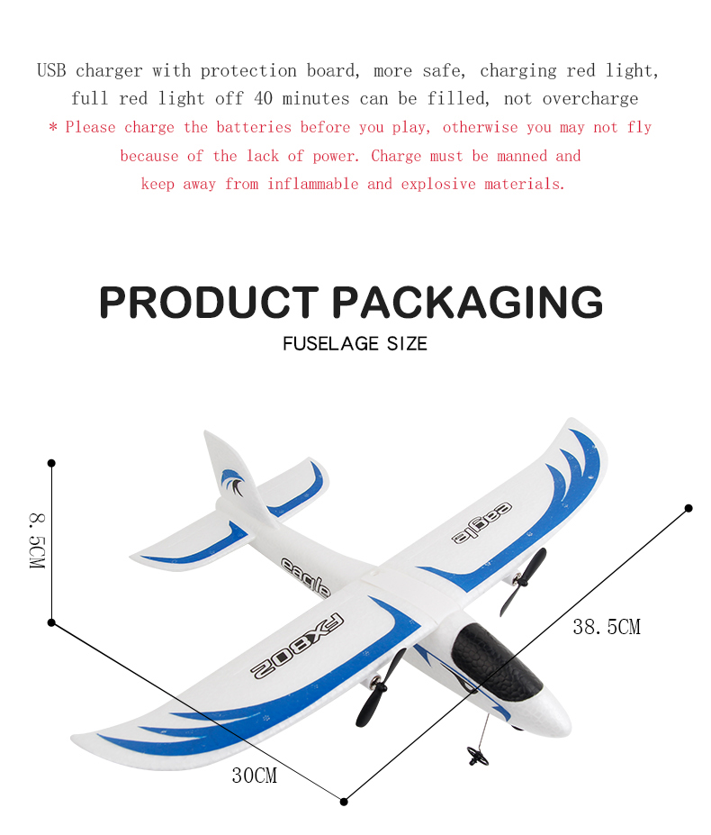 Fx802 2.4g 2ch Epp Foam Eagle Rc Airplane Rtf Fixed Wing Electric Outdoor Remote Control Plane Aircraft Rc Glider Flying Toys