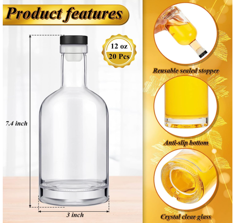 Acceptable Customer's Logo Clear Glass Bottle for Gin and Whisky 12 oz Customied Color