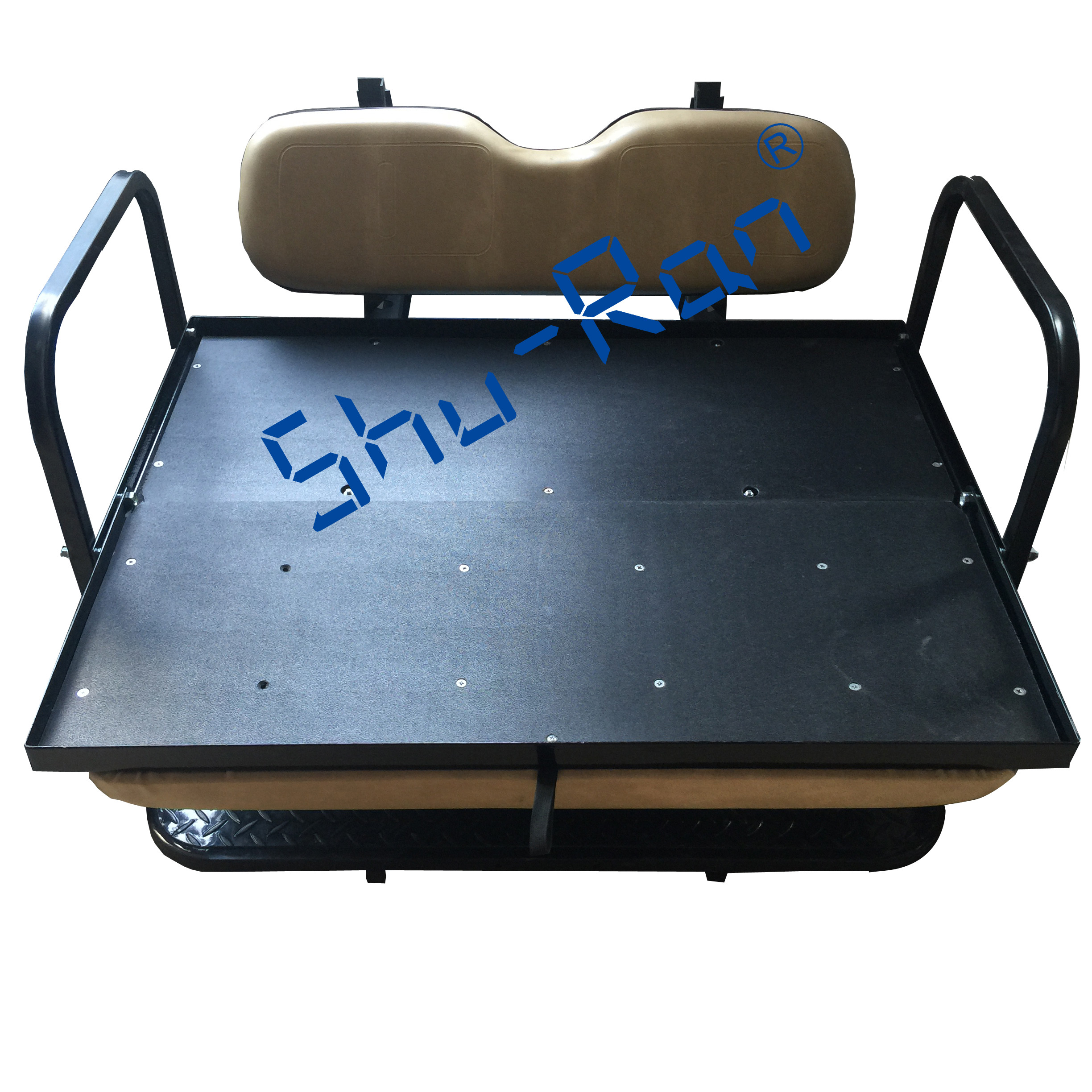 EZGO TXT Golf Cart Rear Flip Folding Back Seat Kit - Factory Tan Cushions