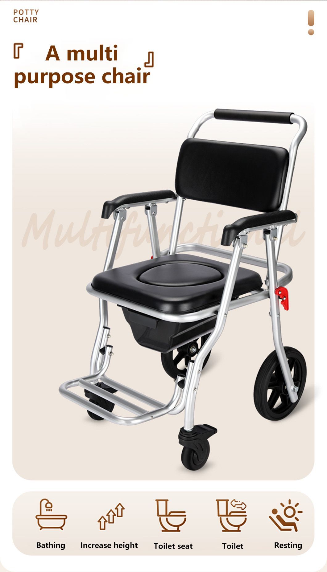 Folding Commode Shower Chair with Bedpan/Home Careor Health Care Toilet Commode Chair/Wheelchair
