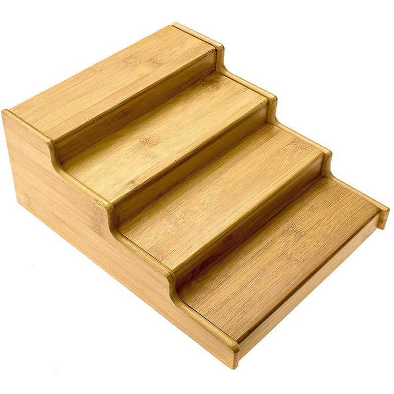 Multifunctional 4 Tier Organic Solid Bamboo Expandable Spice Rack For Modern Cabinets