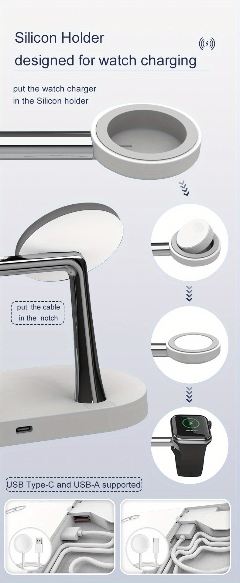 Multi-functional Magnetic Wireless Charging Station With Night Light For Qi Phones & Earbuds