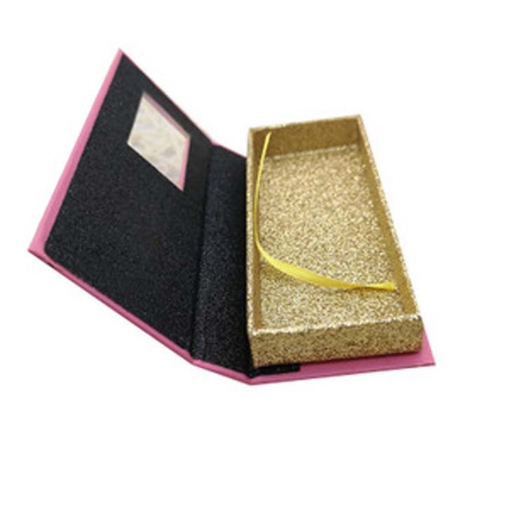 gold glitter eyelash box Custom transparent window blink lash paper box