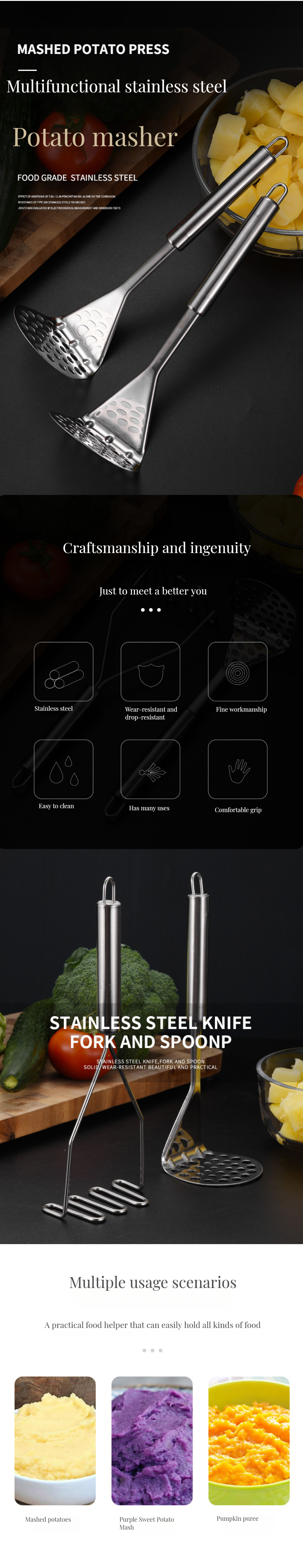 1 Piece Durable Kitchen Tool Undulating Potato Press for Manual Baby Food Mashing