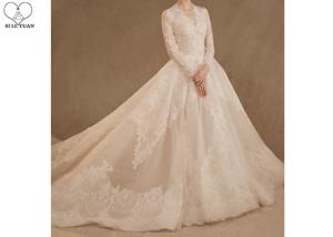 Quality Lace White Backless Evening Gown , Western Wedding Dresses Beading Pleats wholesale