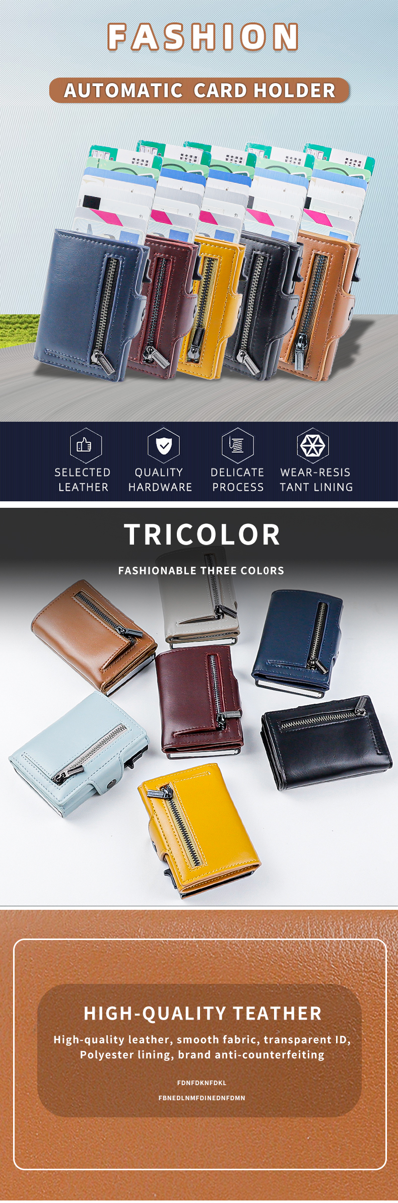 RFID Credit Card Holder Wallet with Aluminium Leather and Pop up Feature in PU Leather