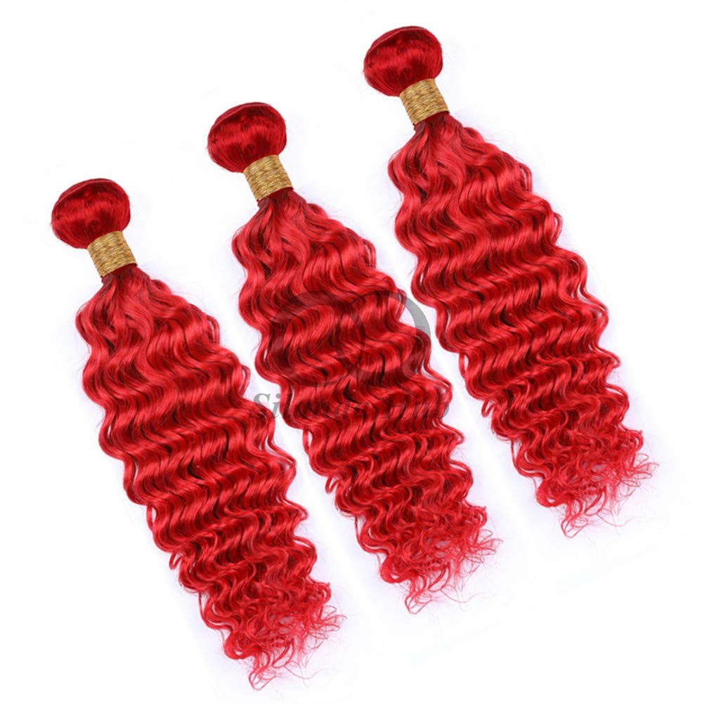 Red Deep Wave Remy Human Hair Bundles Sew In Weave Bundles Brazilian Bundle Deals