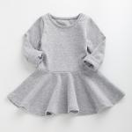 Spring And Autumn Children'S Dress Clothing Girls' Ruffled Long Sleeve Solid