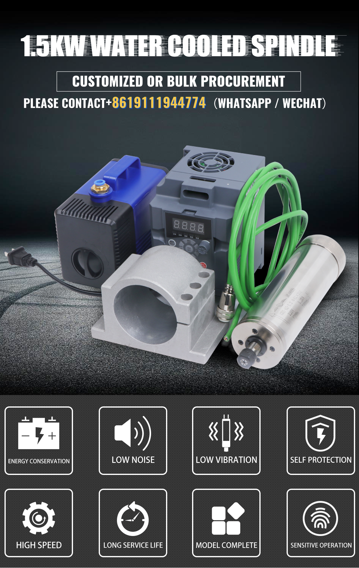 GDZ-62-1.2 Spindle Inverter Cooling Pump and Fixture Set for Engraving CNC Accessories