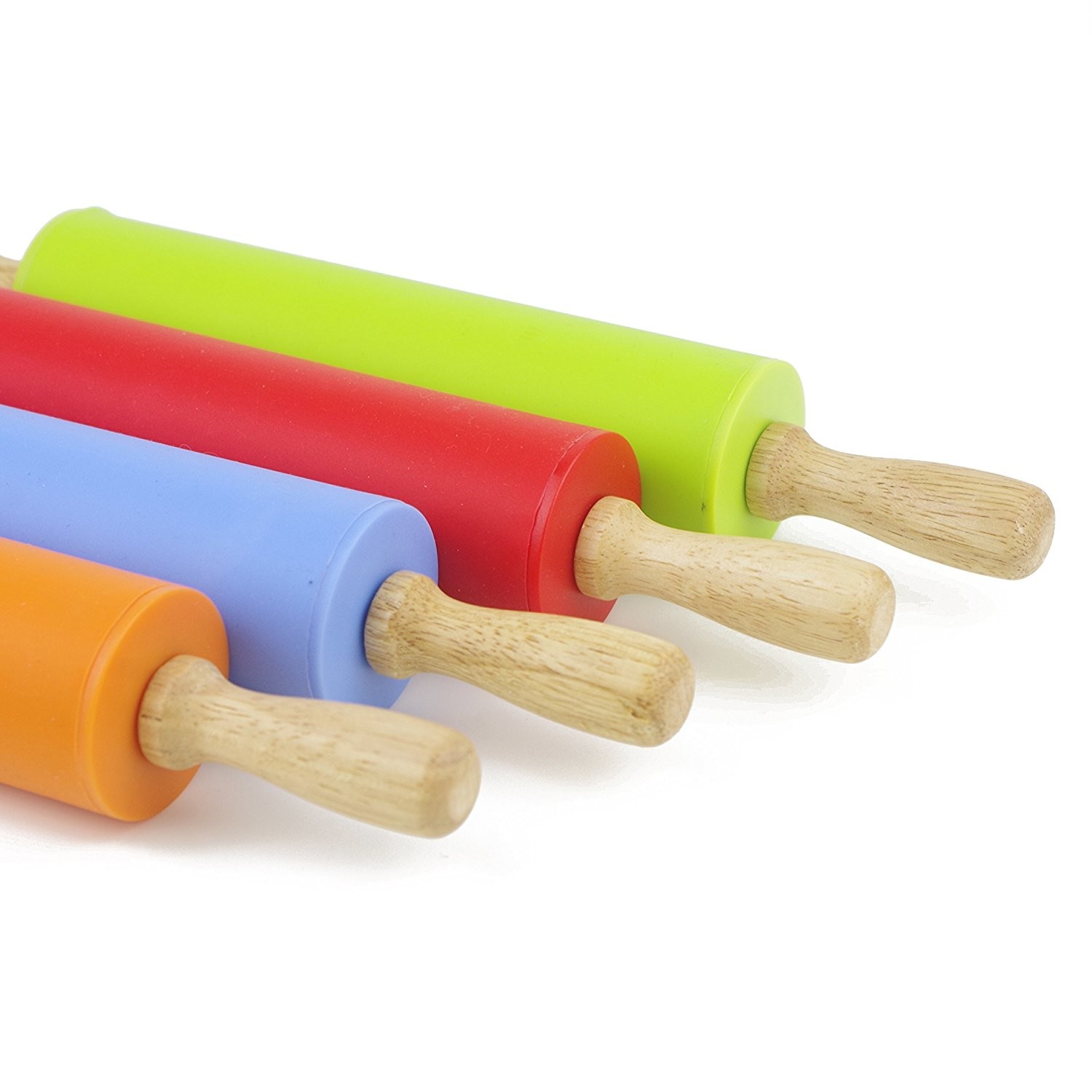 Safety FDA Food Grade Baking Tools Silicone Rolling Pin Non-stick Surface Wooden Handle (12 inch, Blue)