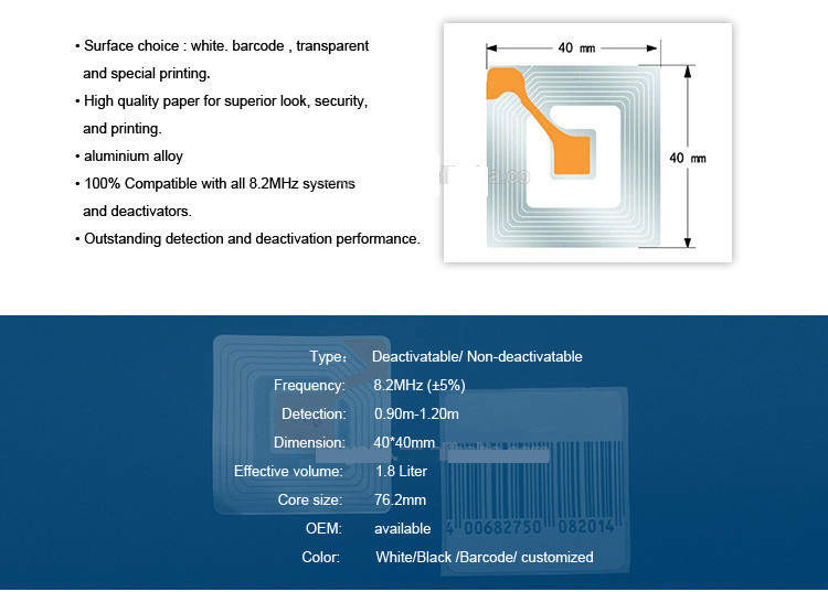 Checkpoint anti theft alarm sticker RF 8.2Mhz barcode soft label for retail store security system