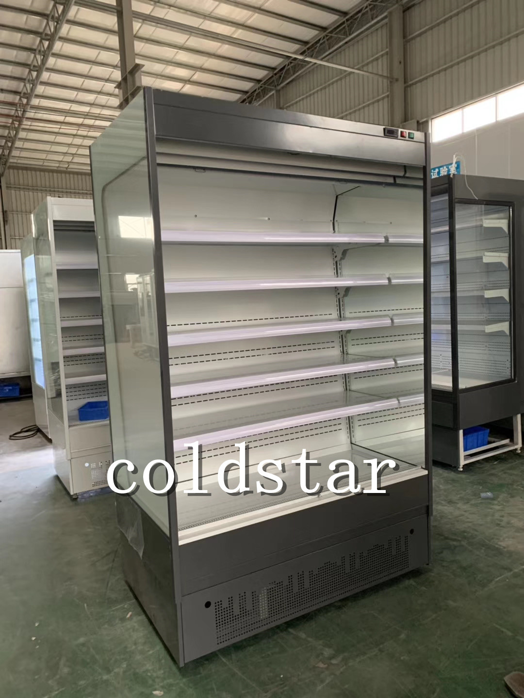 Front Open Chiller for Fruits Vegetables with Night Curtains
