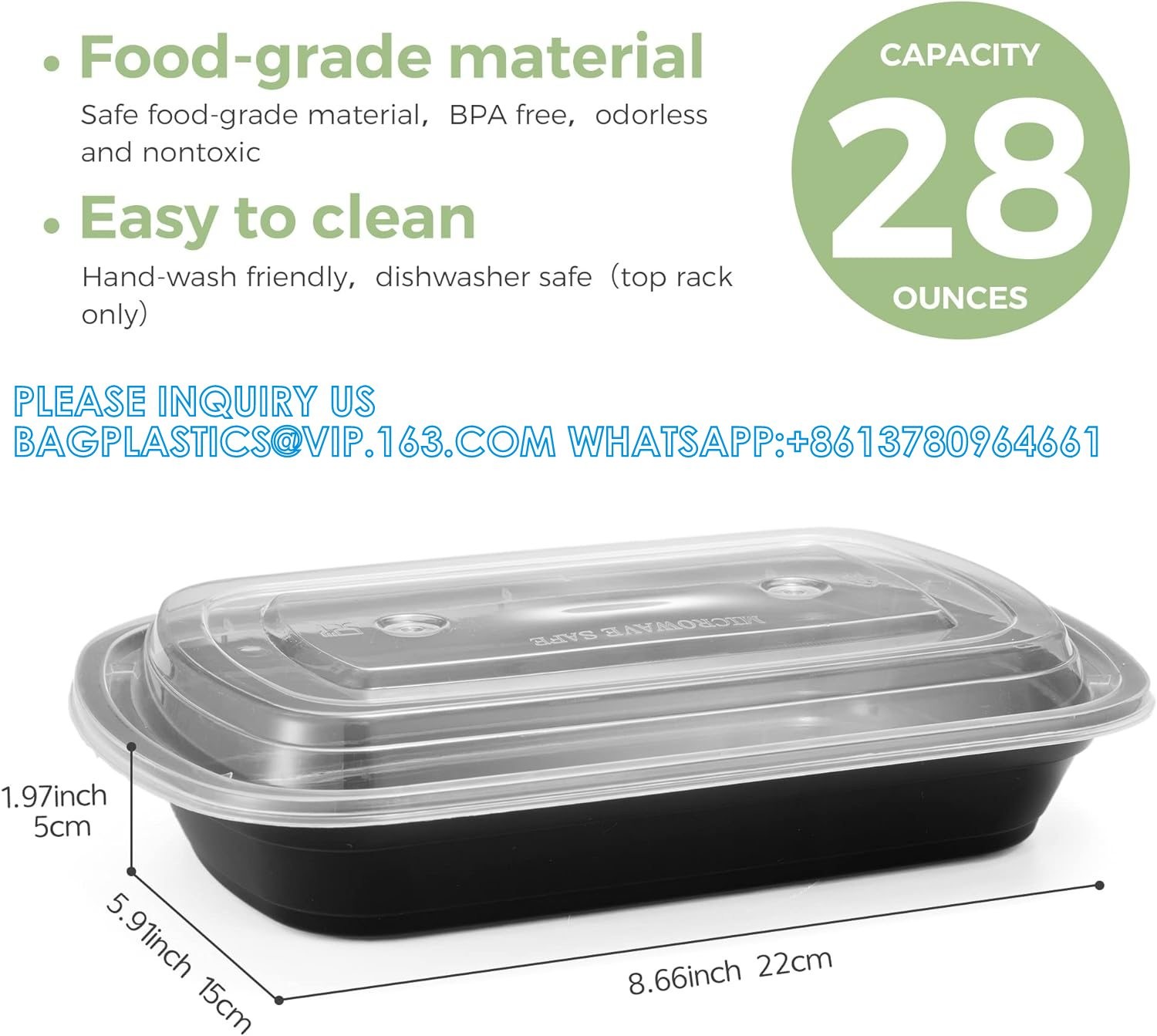 Black Plastic Containers With Lids For Storage-Microwave & Freezer & Dishwasher Safe, BPA-Free, Durable&Stackable