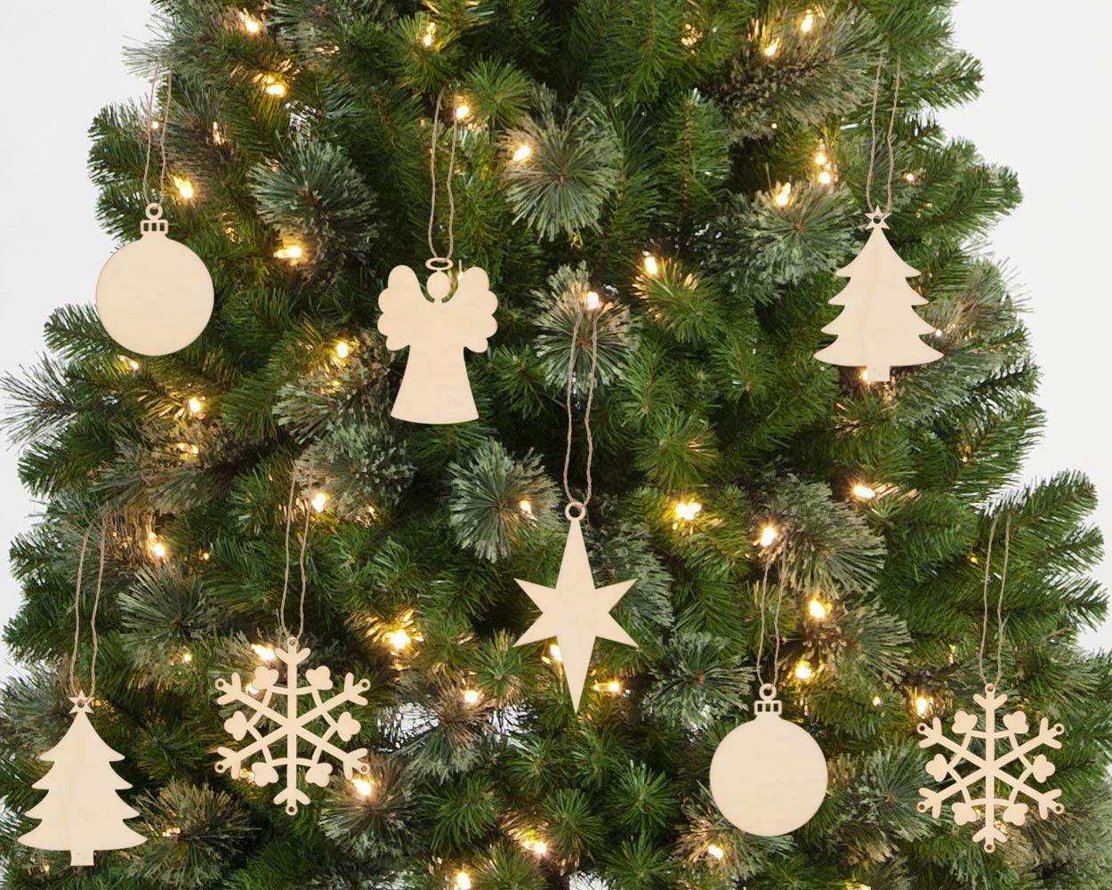 Christmas Wooden Ornaments Wood Slices Decorations Hanging Embellishments with Strings DIY Ornament Crafts Tree