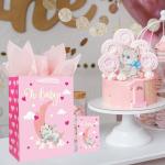 Custom Order 300gsm Ivory Board Pink Baby Shower Gift Carrier Paper Bag for Baby