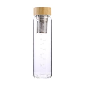 Quality 500ml Natural Bamboo Lid Glass Tea Bottles Infuser With Capacity Marker wholesale