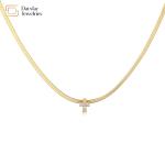 14k Stainless Steel Flat Snake Chain Necklace Cross Diamond Zircon Pendant