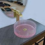 Pink Bottom Round Glass Sink Bowl Bathroom 15 Inch Height 15.8 Inch