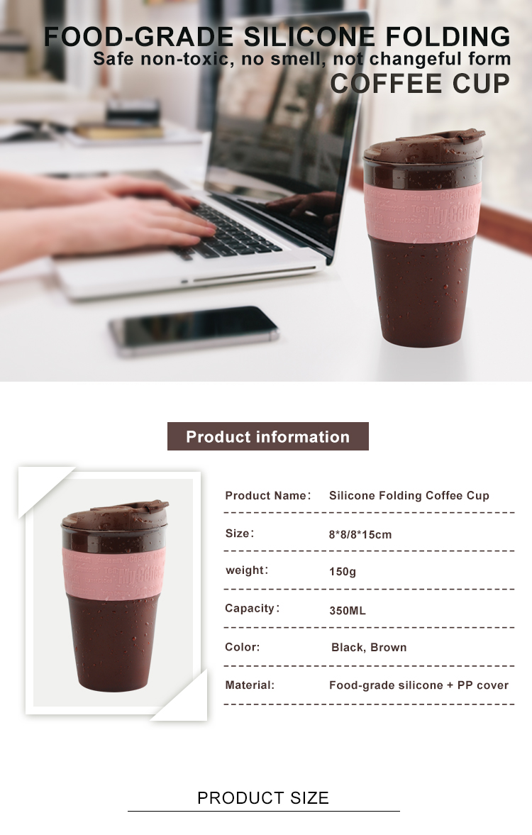 Food Grade Leak Proof 350ML Foldable Silicone Travel Cup