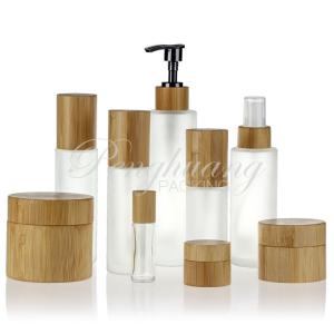 Quality 50g Face Cream Recycled Cosmetic Glass Jar With Bamboo Cap wholesale