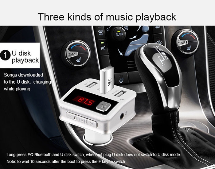 3 Usb Port Bluetooth Car Charger Automatic Power - Off Memory With FM Radio