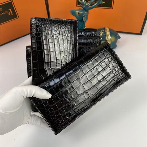 Genuine Crocodile Belly Skin Businessmen Bifold Clutch Purse Wallet Authentic