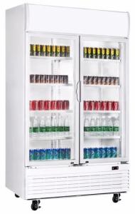 Quality 1010L upright double door no frost fan cooling display beverage cooler/glass door chiller/beverage showcase wholesale