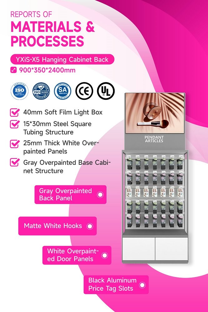 YXiS-X5 Matte White Hooks Skincare Display Cabinet with Adjustable Hanging Rods