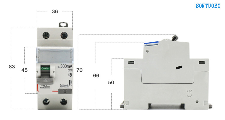 PA66 Sontuoec 2P Single Phase RCCB Circuit Breaker IEC61008