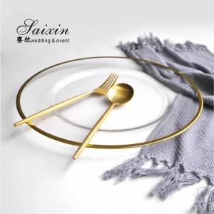 Quality Transparent Gold Beaded Rim Charger Plate Round Flat Glass wholesale