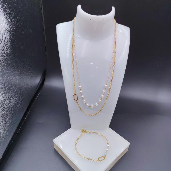 New Arrival Trendy Pearl Double Lines Newest Gold Color Stainless Steel Earring